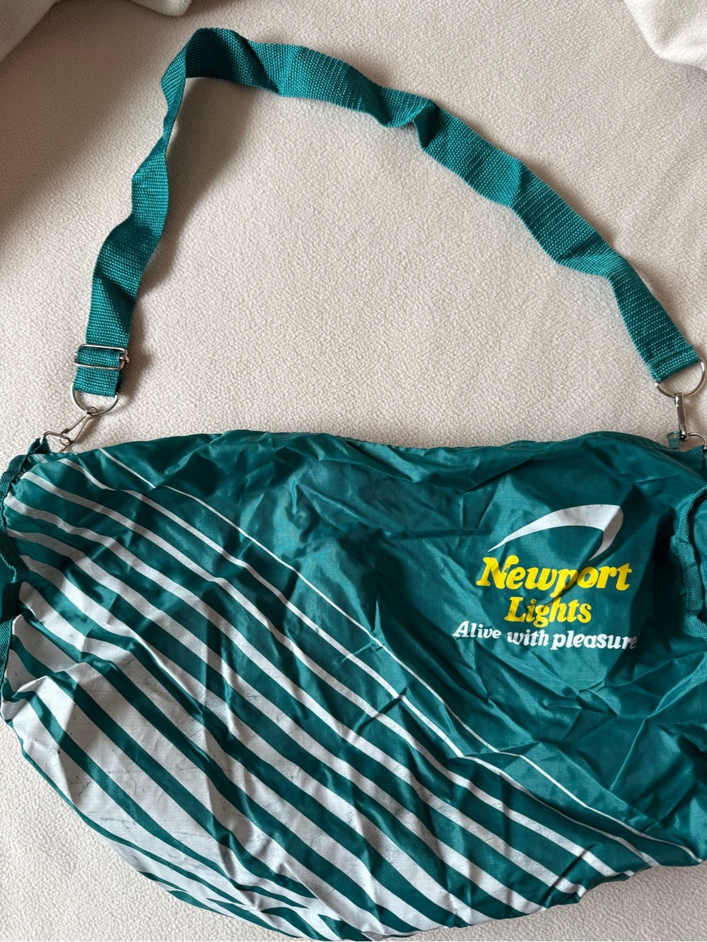 Vintage 90s Newport Lights Teal Nylon Duffle Gym Shoulder Bag
